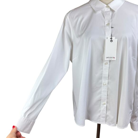 UNTUCKit NWT Bella White Button Down Long Sleeve Collared Cuffs Office Blouse - Picture 9 of 16